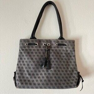 Dooney & Bourke Signature Canvas Leather Tassel Shoulder Bag- Grey & Black